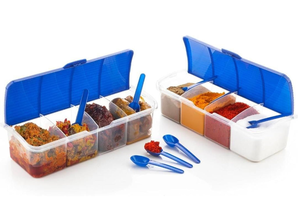 4-in-1 Spice Vault (Pack of 2) – Airtight Seasoning Box with Integrated Measuring Spoons