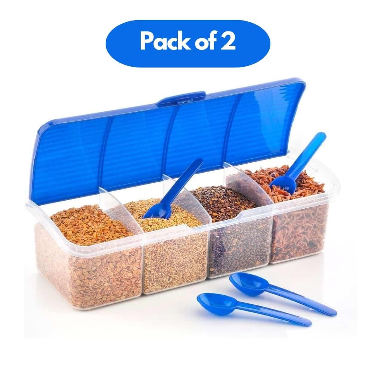4-in-1 Spice Vault (Pack of 2) – Airtight Seasoning Box with Integrated Measuring Spoons
