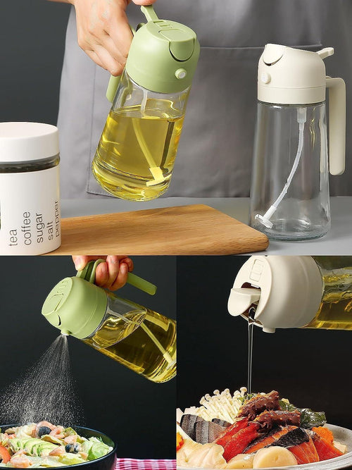 2-in-1 Dual Function Oil Dispenser & Sprayer – 500ml Leak-Proof Glass Bottle for Cooking & BBQ