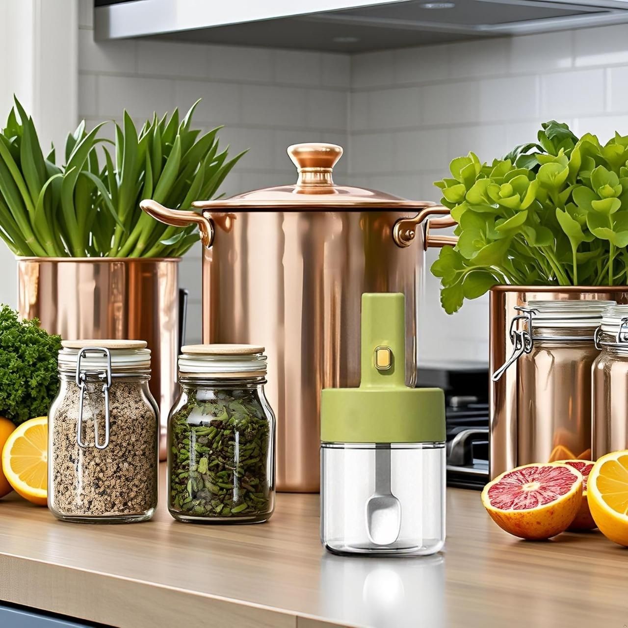 Luxury Glass Seasoning Tank – Airtight Spice Jar with Integrated Spoon & Lid