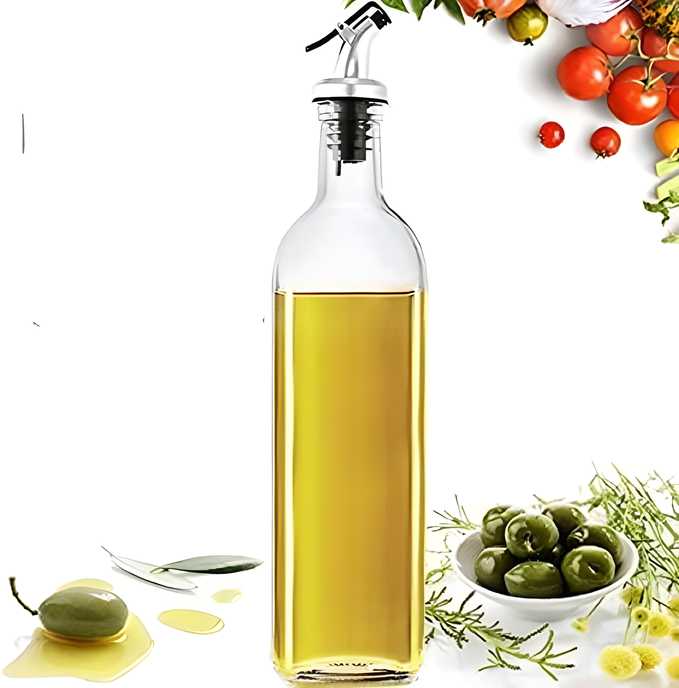Professional Glass Oil & Vinegar Carafe – 1000ml Large Capacity with Stainless Steel Spout