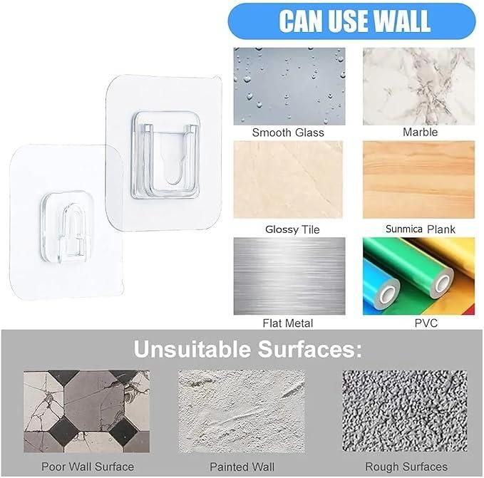Heavy-Duty Waterproof Adhesive Hooks (Pack of 20) – Damage-Free Wall Organizers