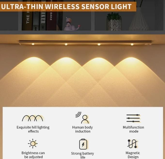 Smart Motion Sensor LED Cabinet Light – Wireless & USB Rechargeable